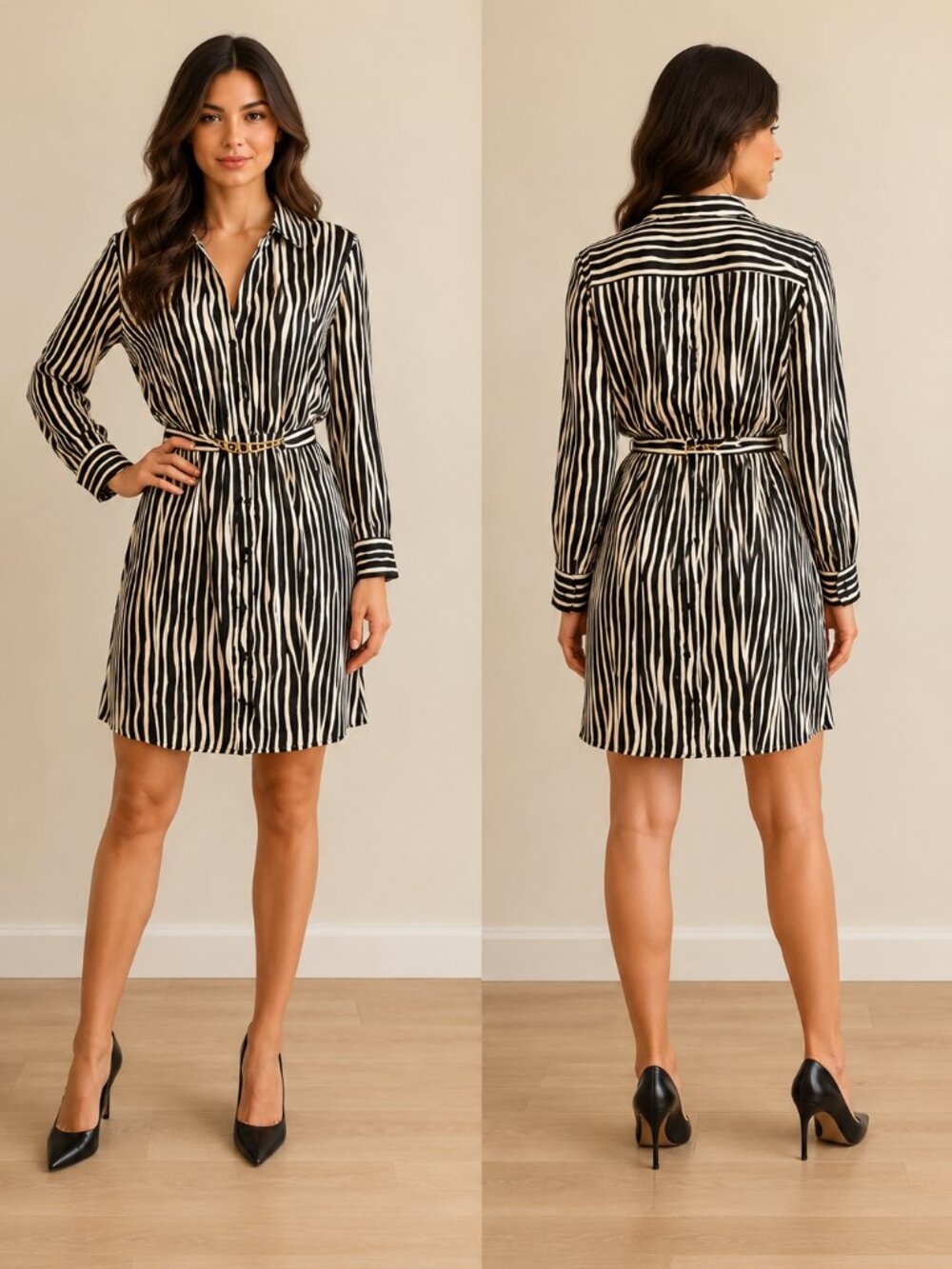 Mango Belted Striped Shirt Dress